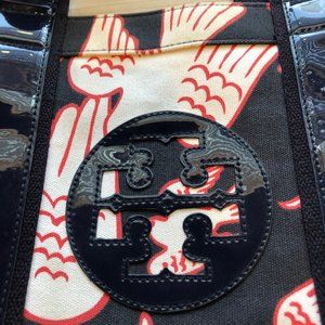 Tory Burch Red and Blue Bird Print Bag
